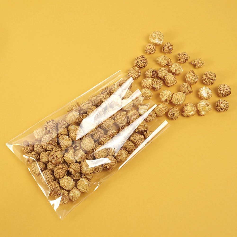 100 Sacchetti in Cellophane Trasparente 14x20 cm, Sacchetti Trasparenti per Alimenti con 100 Fiocchi e Lacci Intrecciati per Caramelle, Biscotti e Altre Confezioni Regalo