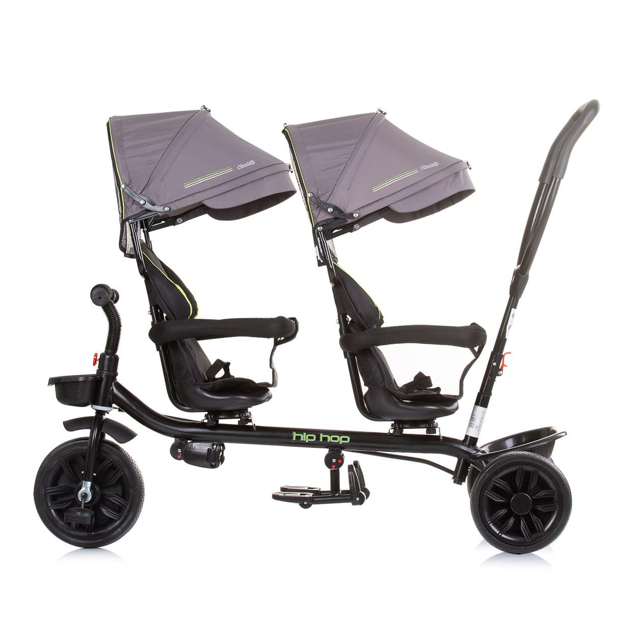 Chipolino Triciclo Hip Hop, due bambini, fino a 40 kg, sedili ruotabili a 360°, colorazione:grigio