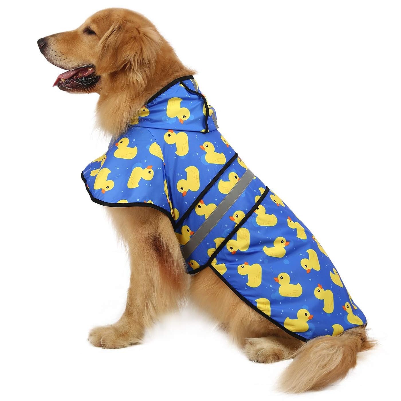 HDE Dog Raincoat Jacket Reflective Adjustable Hooded Pet Poncho Rain Coat with Leash Hole for Small to X-Large Dogs Rubber Ducks - L