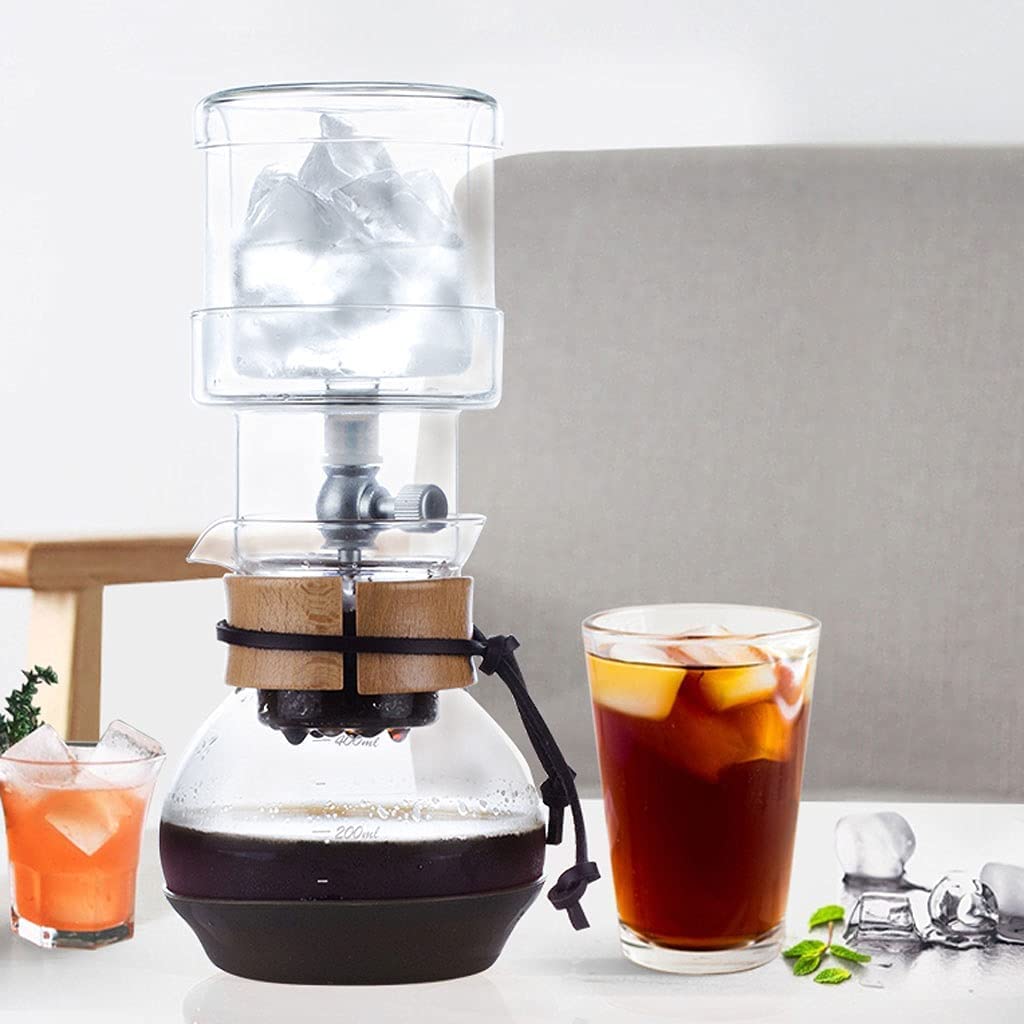 OLOTU Professionale Caffettiera Fredda Piccola, Caffettiera in Vetro con Gocciolatore Regolabile in Acciaio Inox, Caffettiera a Sifone con Bilancia Caffettiera Dripster