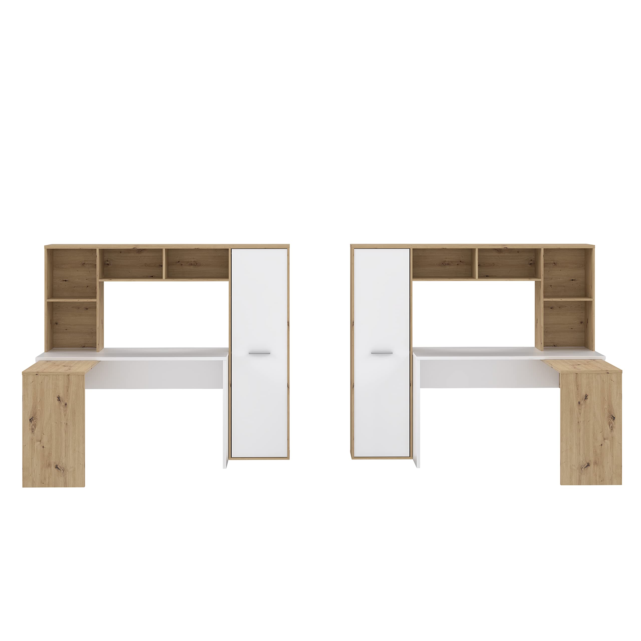 Forte ERIADU Schreibtisch 170 180, moderner Schreibtisch, Computertisch, Büro, Home Office, Holzwerkstoff, Artisan Eiche Holzdekor/Weiß, 173 cm breit x 152 cm hoch x 116 cm tief