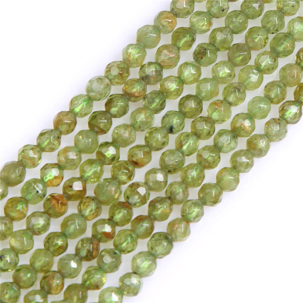 GEM-INSIDE CREATE YOUR OWN FASHIONGEM-inside Natural 4mm Faceted Green Peridot Gemstone Tiny Seed Round Strand Loose Beads for Jewelry Making Jewelry Beading Supplies for Women
