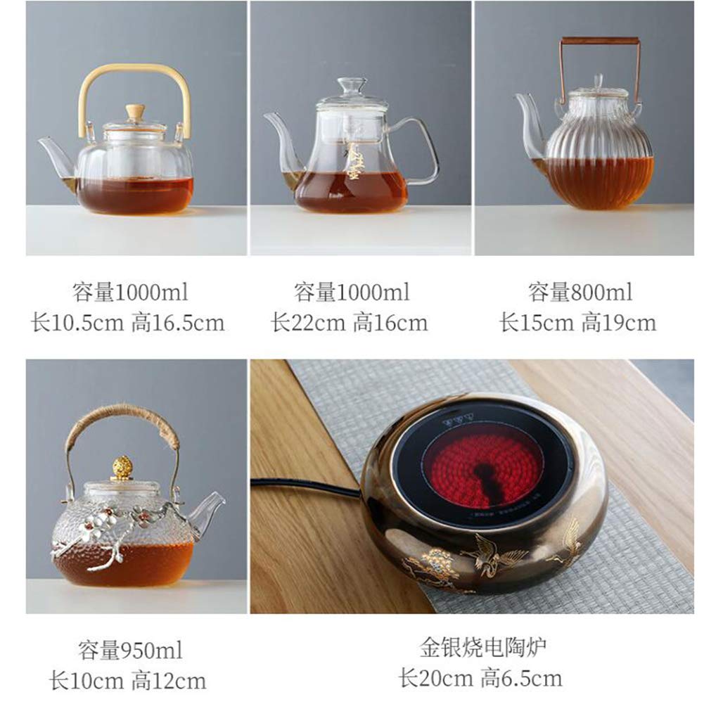Teatsy Theepot met hittebestendige glazen handgreep en roterende zeef, reisset, 360° draaibare zeef, afneembare waterkoker, reis-theepotsets met infuser en deksel (transparant-b