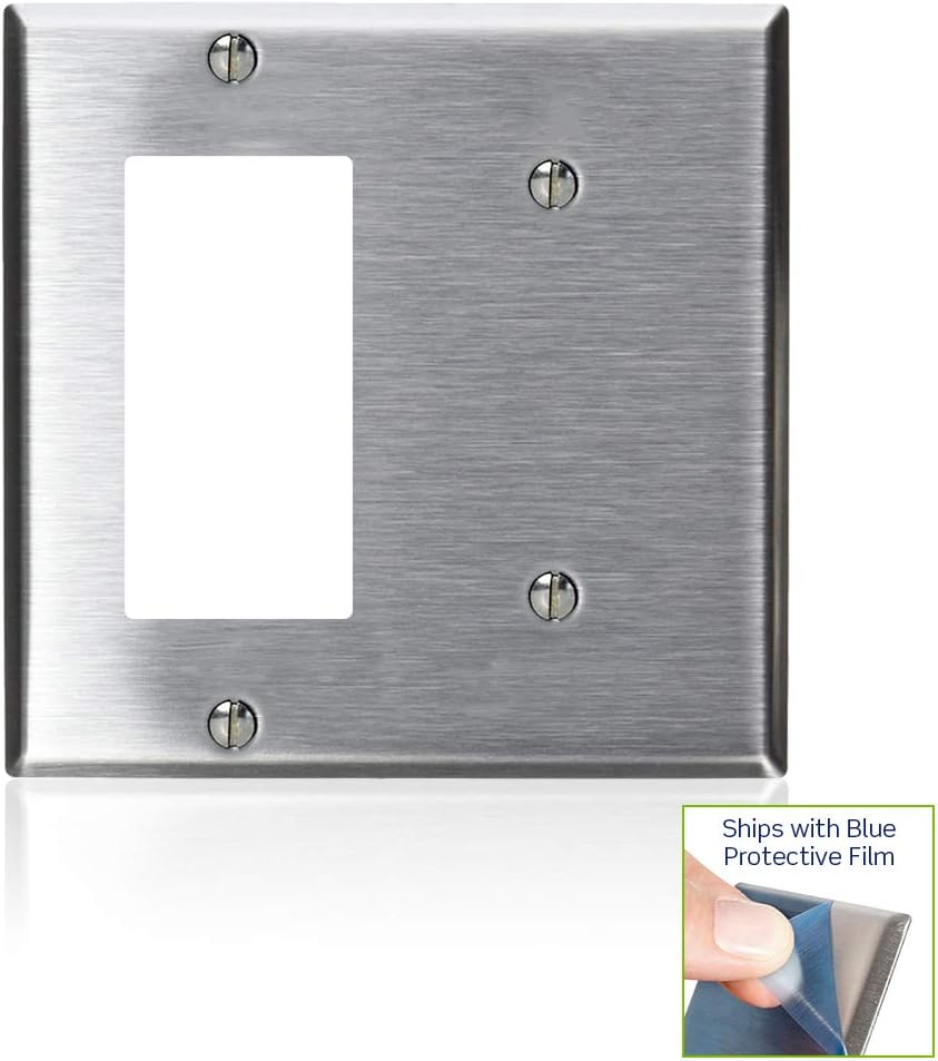 Leviton 2-Gang 1-Blank 1-DECORA (R) Brand (R)/GFCI Device Combination Wallplate, Stainless Steel, BLACK, S1426-N