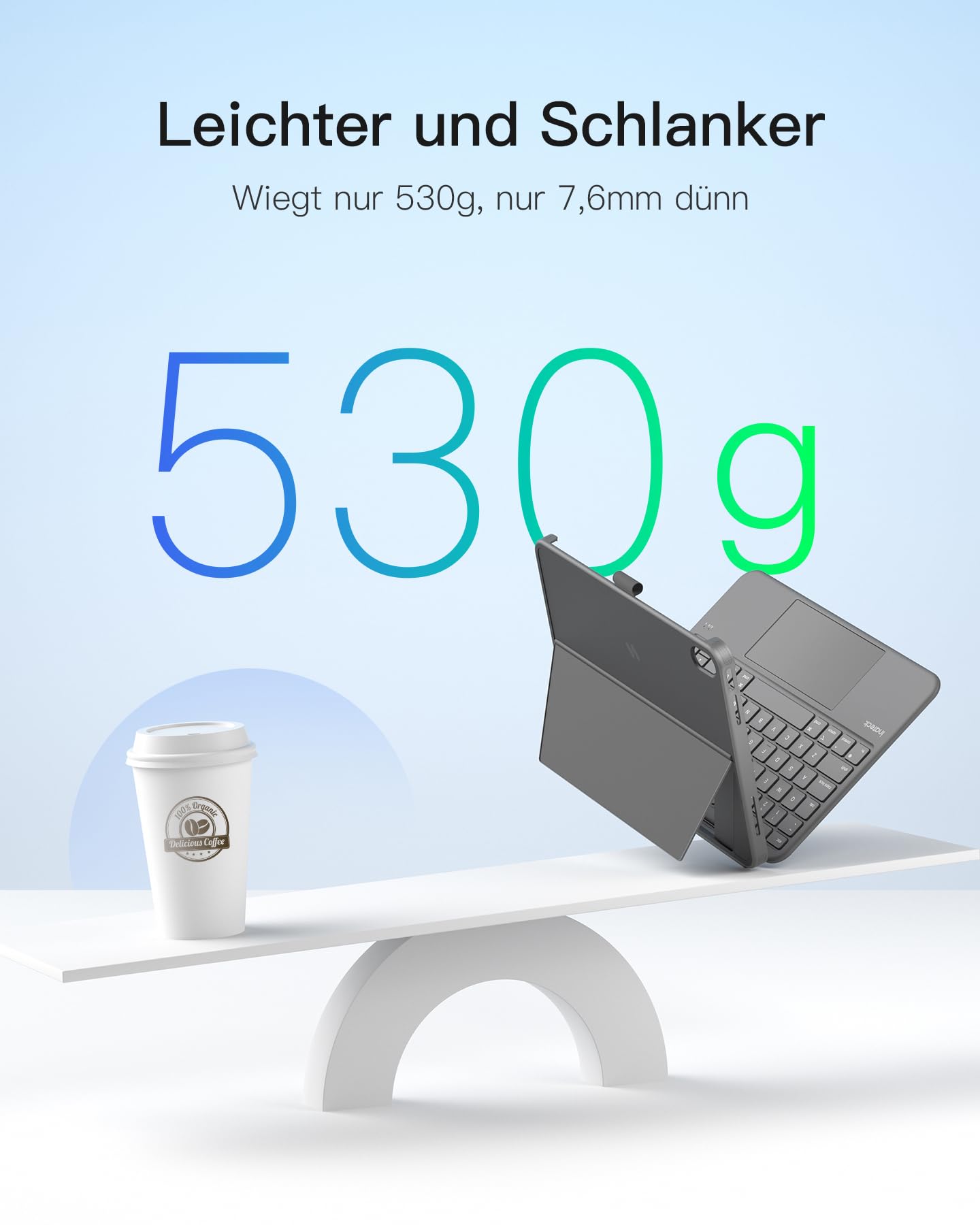 Inateck Hülle mit Tastatur für iPad 11 A16 2025 11 Zoll, iPad 10. Gen 2022 10,9 Zoll, 5,1" Vollflächen-Touchpad,Vertikaler/Horizontaler Ständer,Abnehmbar,mit Stifthalter,QWERTZ,Schwarz,AceTouch Pro