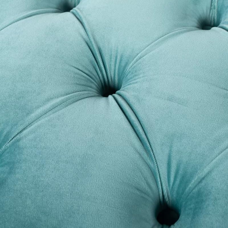 Image of Velvet Storage Ottoman Bench with Rolled Arms | Tufted Upholstered Sofa Bench with Hidden Storage | End of Bed Bench for Bedroom Living Room Entryway Seating | Modern Lounge Footrest Seat|Teal Green
