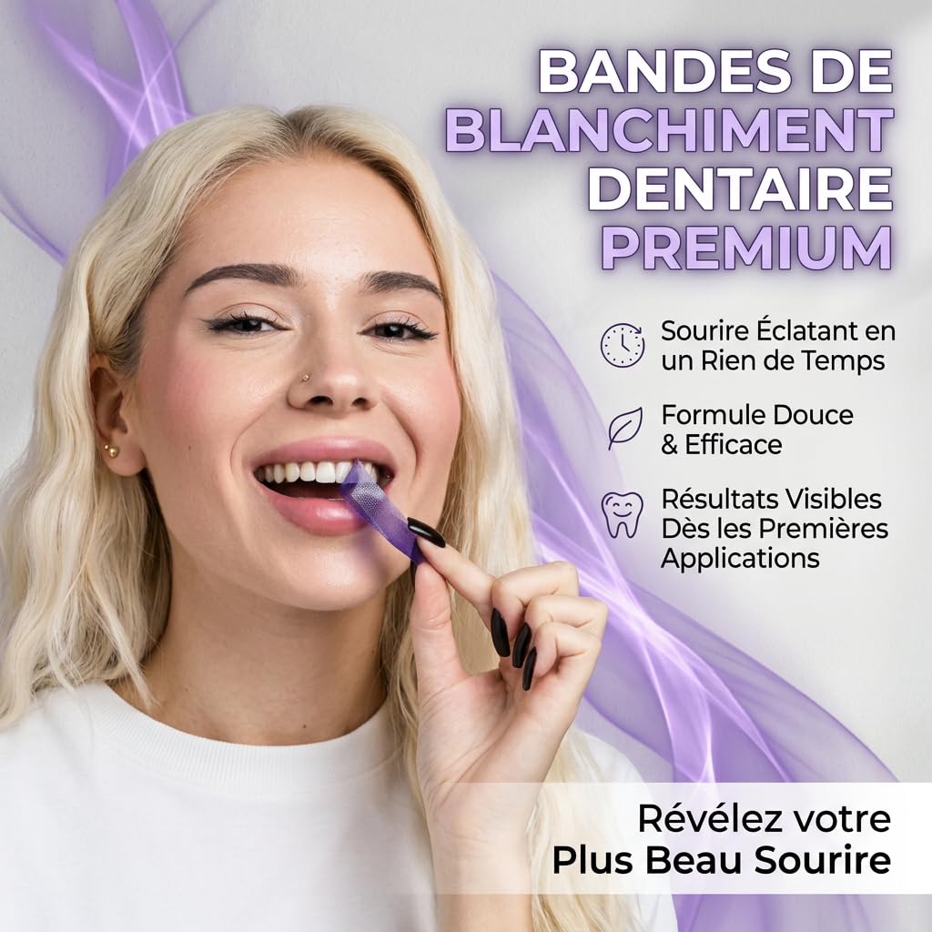 DrDent PURPLE WHITENING STRIPS, Bande Blanchiment Dentaire Violet sans Peroxyde, 42 Bandes Blanchissantes Dents avec Formule PAP+ pour un Sourire Éclatant à la Maison (1 Stück - 14pc)