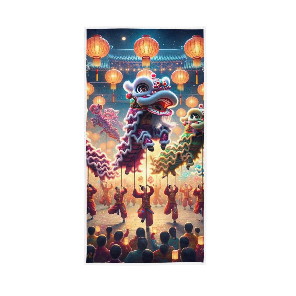 LSRCPD Chinese New Year Dragon Dance Hand Towels, Spa Towels for Hand, Face, Hair, Yoga, Kitchen, Bath 15 x 30 Inches