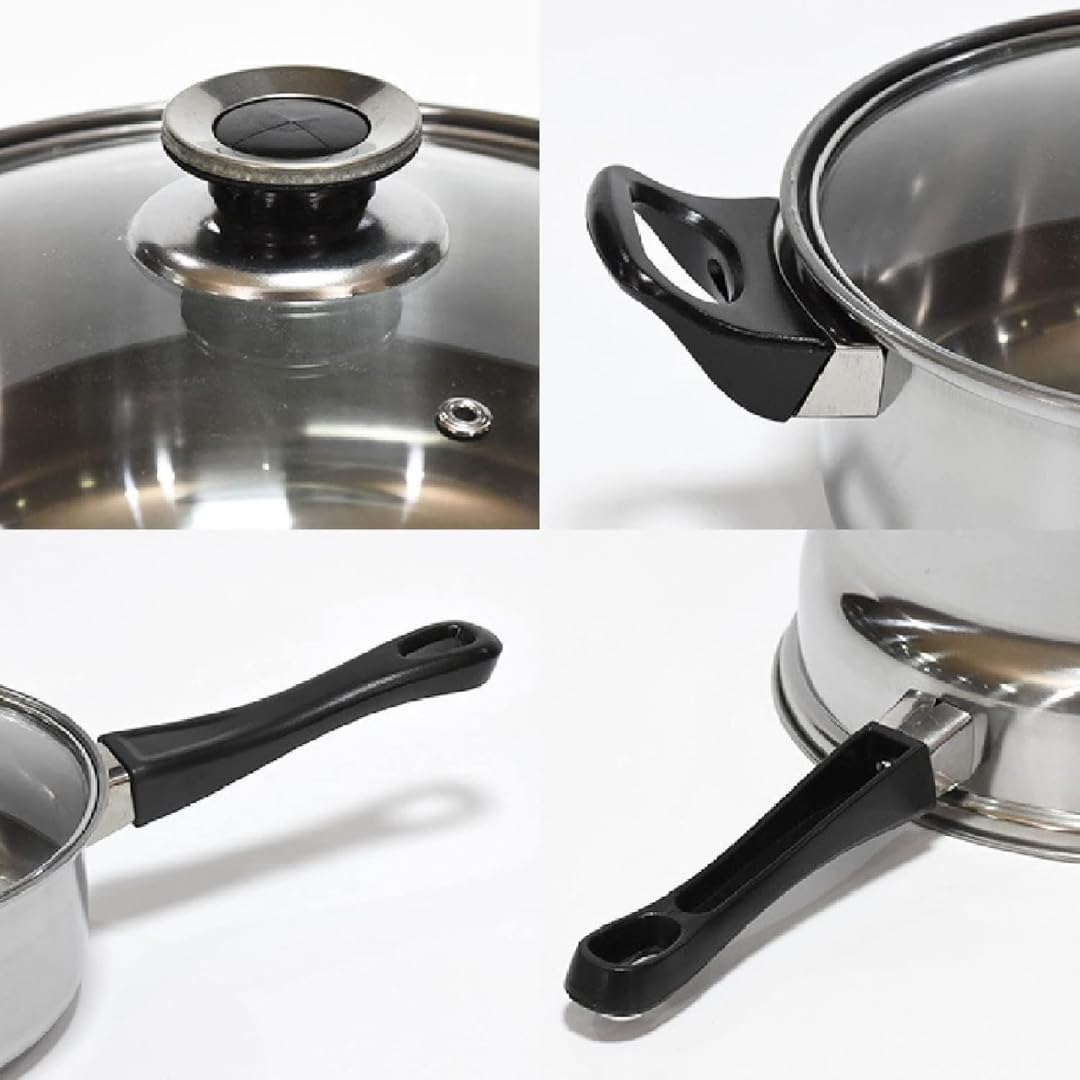PARENCE.- Set di pentole in acciaio inox da 12 pezzi | Pentole, padelle, coperchi in vetro | Tutti i bruciatori, compresa l'induzione - Set completo di padella e padella - Materiali di alta qualità