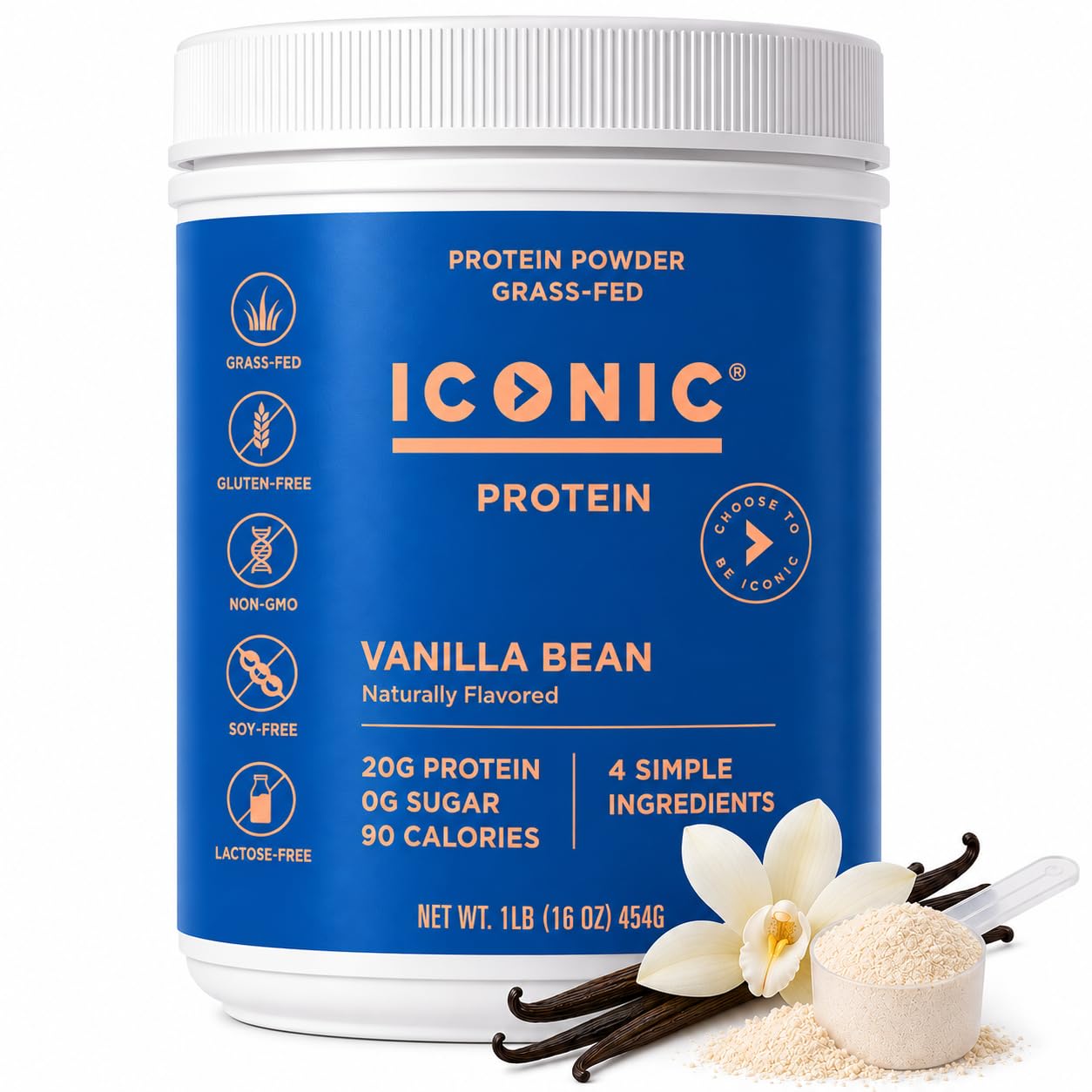 ICONIC Proteína em Pó de Baunilha com Whey e Caseína 20 g, 454 g