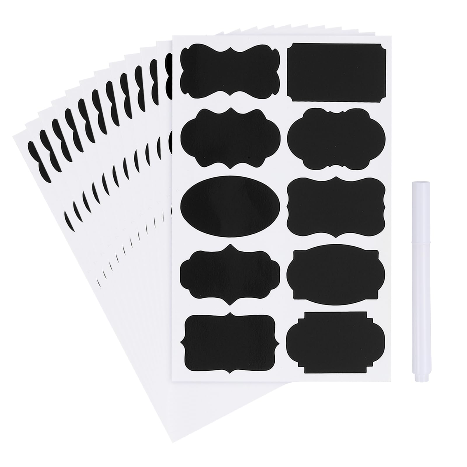 PATIKIL 120 Pcs Chalkboard Labels for Jars, 2" x 3" Self Adhesive Blank Gift Stickers All Purpose Name Tags Sticker with Marker for Present, Canning, Bottle, Food Containers, Black