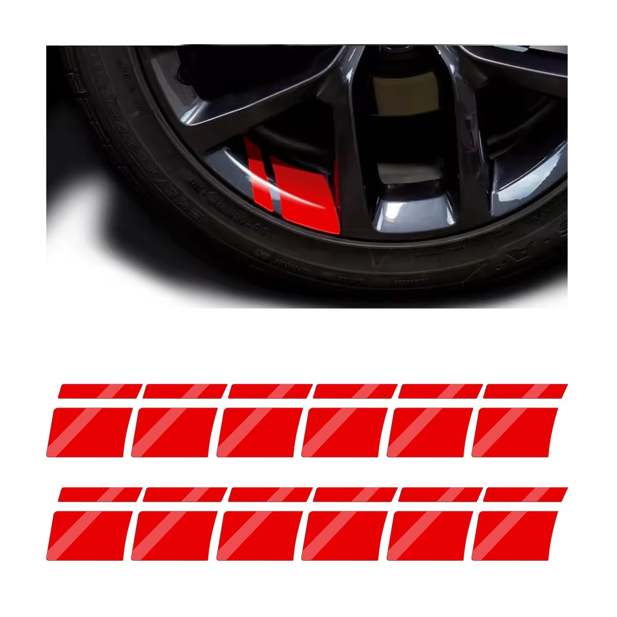 Mandark 12PCS Car Wheel Rims Decal Stripes, Reflective Vehicle Tire Rim Stickers for 18-21 Inch Wheels, Safety Auto Exterior Hash Stripe Sticker Decoration, Universal for SUV, Truck, RV (Red)