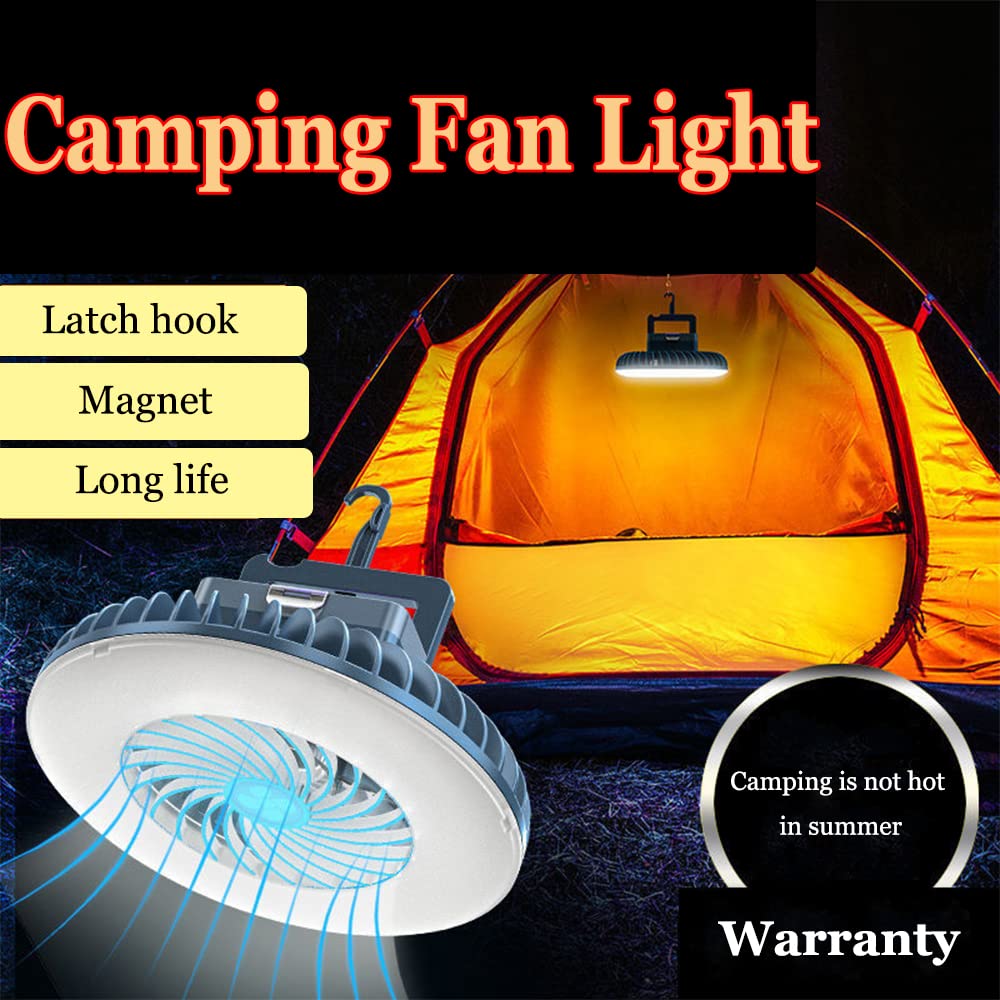 2 in 1 LED Camping Light with Fan Function Tent Light Rechargeable Camping Lantern Waterproof Market Booth Fan Light