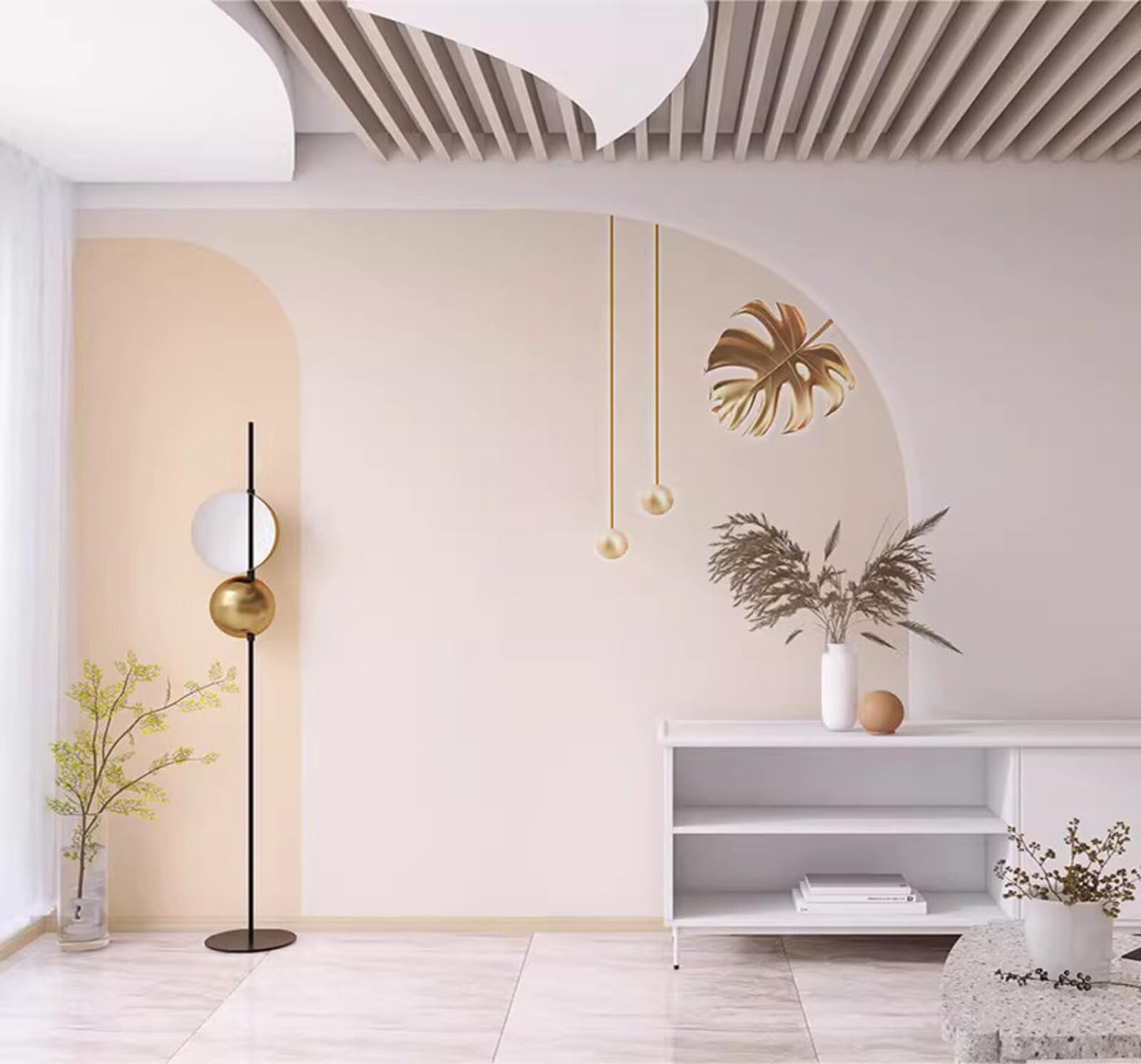 Minimalist Geometric Archway Banana Leaves Clothing Shop 3D Wallpaper Easy Install Feature Office Living Room Sofa Bedroom TV Background Wall Decoration-300cm×210cm