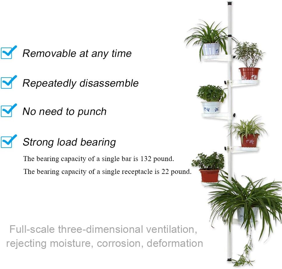 Indoor Plant Storage, FOME 7-Layer Metal Spring Single Pole Stand Corner Flower Display Rack Plant Storage Shelf Hanging Plant Stand Planter Rack Indoor