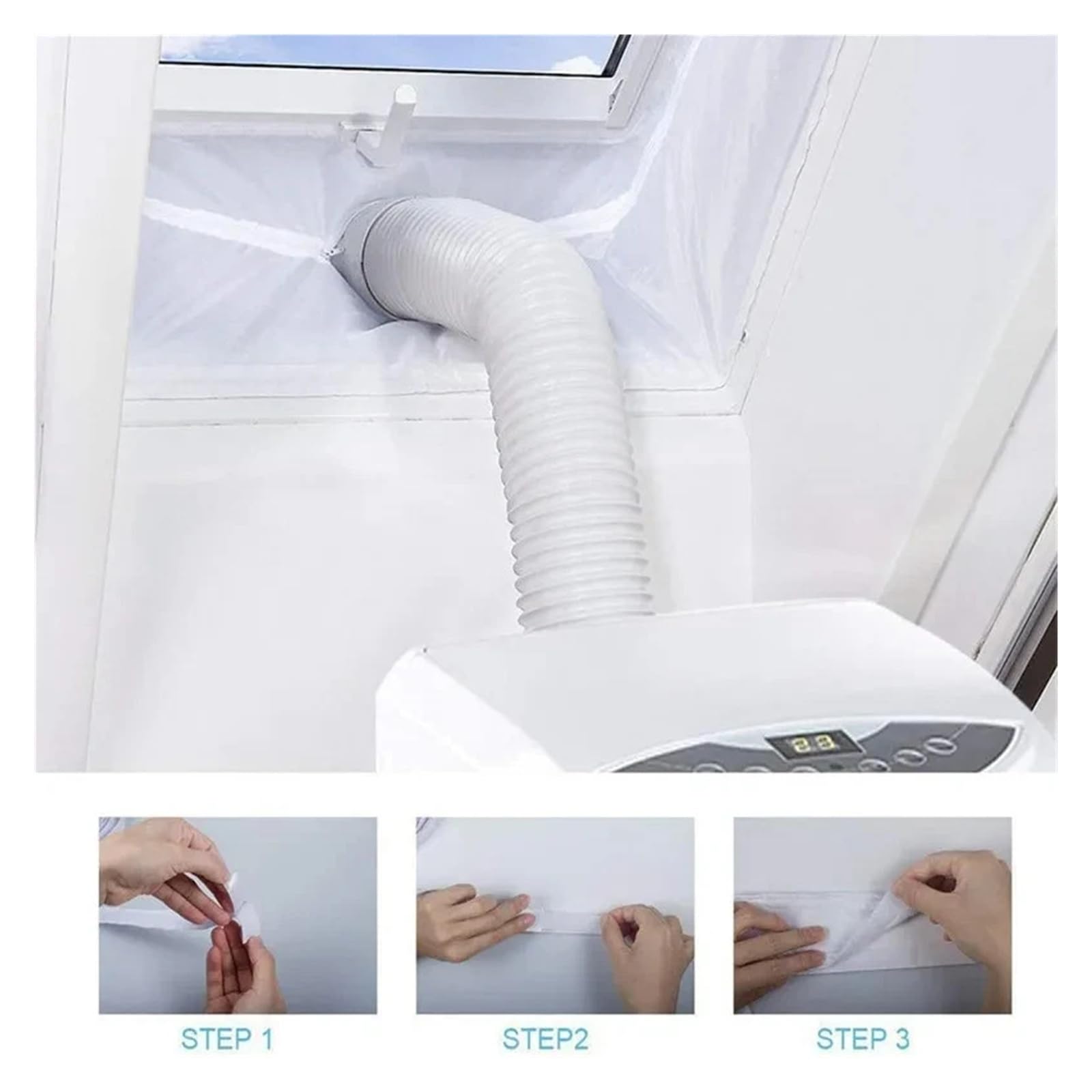 Panno sigillante for finestre AirLock 3/4/5 m con cerniera/adesivo for aria condizionata | Piastra di tenuta flessibile con cerniera e adesivo for finestre AC portatili da 3/4/5 m.(Single hole-4m)