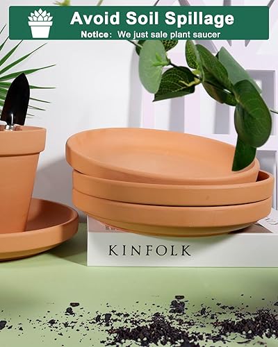 Miniatura 3 de Platillo grande de terracota de 9 pulgadas para plantas, 4 platillos grandes y redondos para macetas, bandejas grandes de arcilla perfectas para