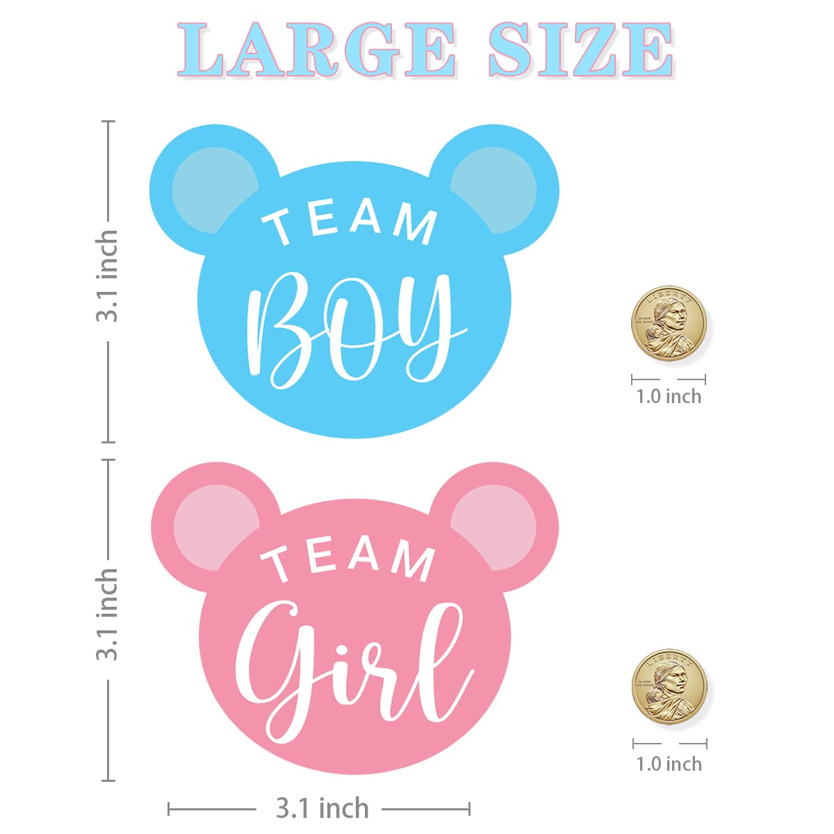 Kaecery Bear Shaped Blue and Pink Gender Reveal Stickers, Waterproof Party Invitations and Voting Games, 40 Pieces (Blue, Pink, Paper)