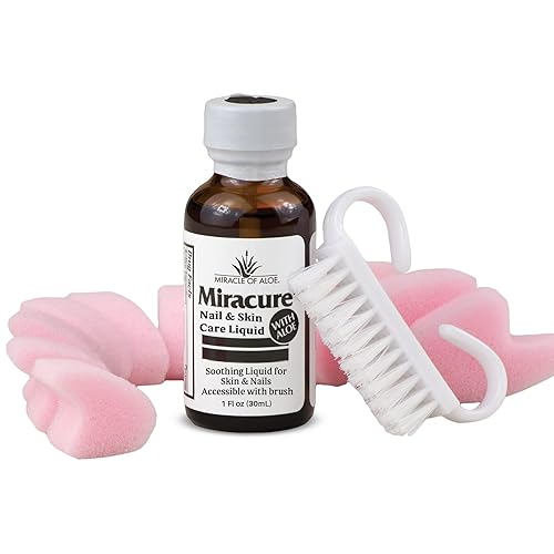 Miracle of Aloe 's Miracure Tratamiento líquido antifúngico con UltraAloe, 10 separadores de dedos y cepillo (botella de 1 onza)