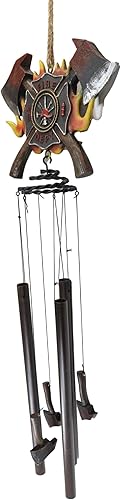 Miniatura 3 de Ebros Gift Cresta de cruz maltesa con hacha de bomberos de doble cruzado, carillón de viento relajante resonante con tubos de metal, decoración de