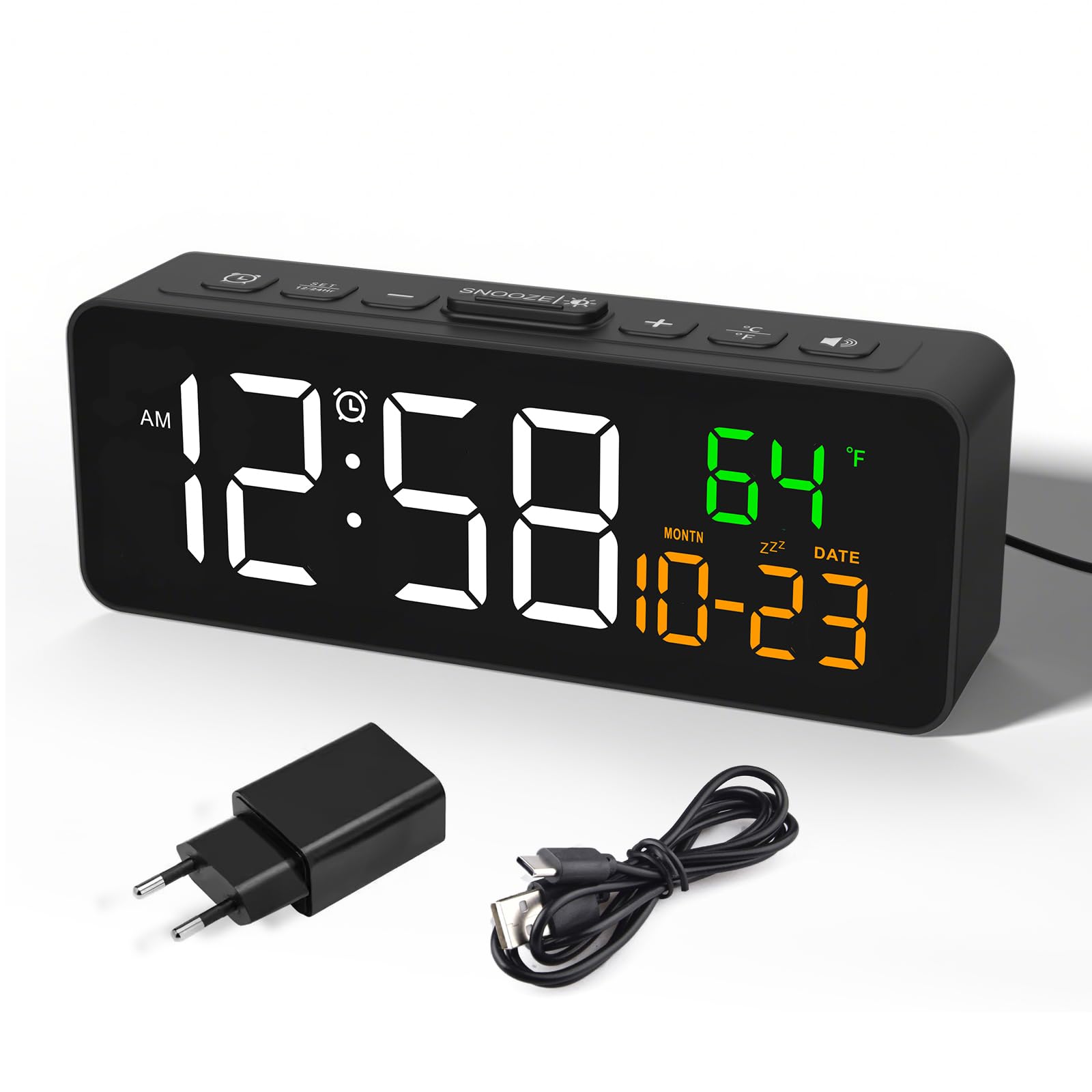 Netzu Despertador Digital pequeño, mesita de Noche, Despertador con indicador de Temperatura, Fecha, 4 Brillo, 3 Volumen, repetición, 12/24 Horas, Despertador Ruidoso para Sala de Estar o Dormitorio