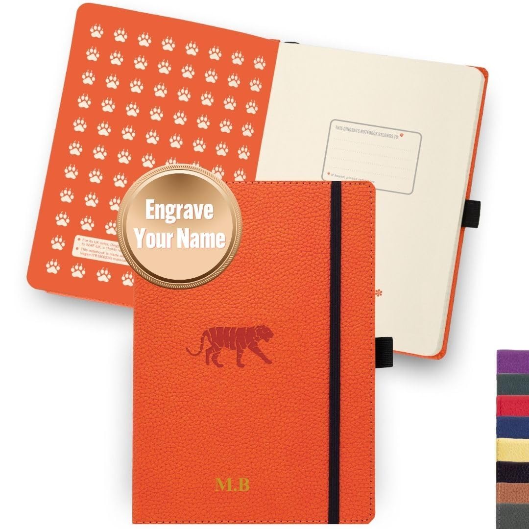 Dingbats* Wildlife Personalised Notebook A5 - PU Vegan Leather Hardcover Journal with Custom Engraving - Pocket, Elastic Closure, Pen Holder, Bookmark