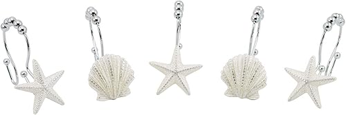 Miniatura 3 de BEAVO Seashell - Ganchos para cortina de ducha, 12 anillos decorativos de acero inoxidable para cortina de ducha de doble rodillo que se deslizan,