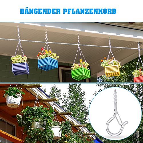 MANICAF 24 Stück Schraubhaken Silber, Haken zum Schrauben, Hakenschrauben, Deckenhaken Schwerlast mit Sicherheitsschnalle Benutzt für Pflanzenkörben Vogelhäuschen Windspielen Lichterketten