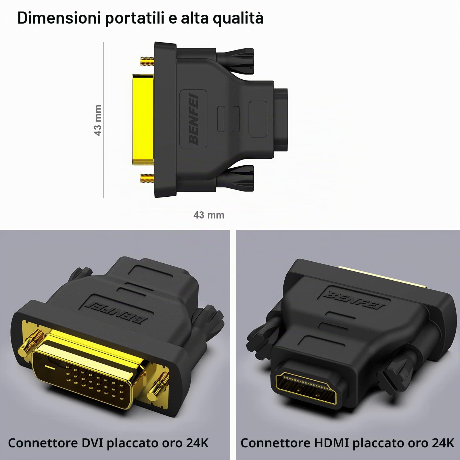 BENFEI Adattatore DVI a HDMI 2 Confezioni, Bidirezionale DVI (DVI-D) maschio a HDMI femmina con spina placcata in oro, supporto 1080P