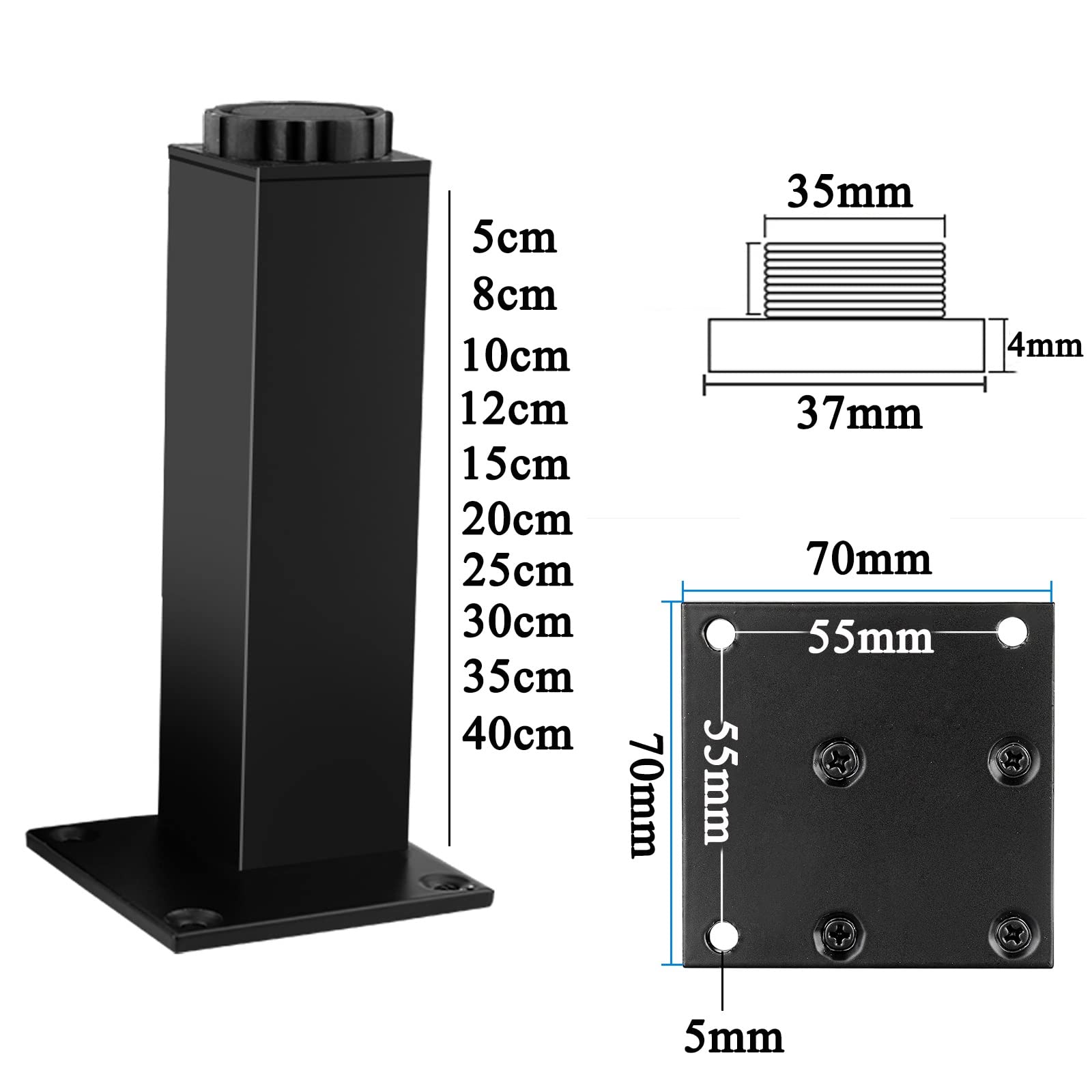Nogi stołu ze stopu aluminium ze śrubami do montażu mebli (czarne 8 cm)