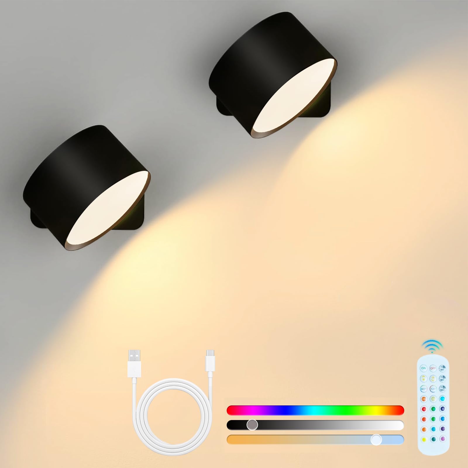 Aplique de pared LED interior a batería con mando y luz RGB regulable pack de 2 8