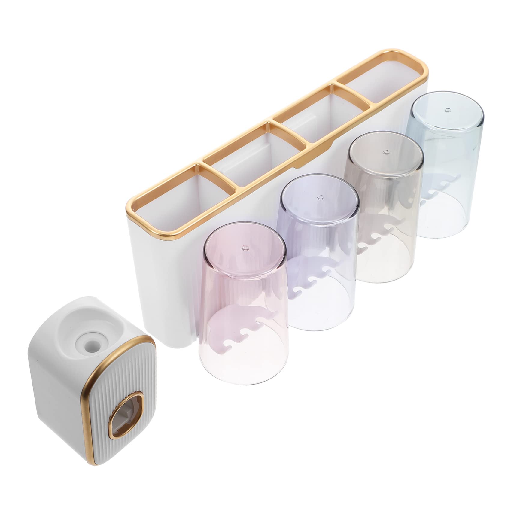 Amosfun Portaspazzolini da Bagno da Parete in Abs, Installazione senza Fori, Multifunzione, Bianco, per Casa e Hotel, Organizzatore per Oggetti da Toilette