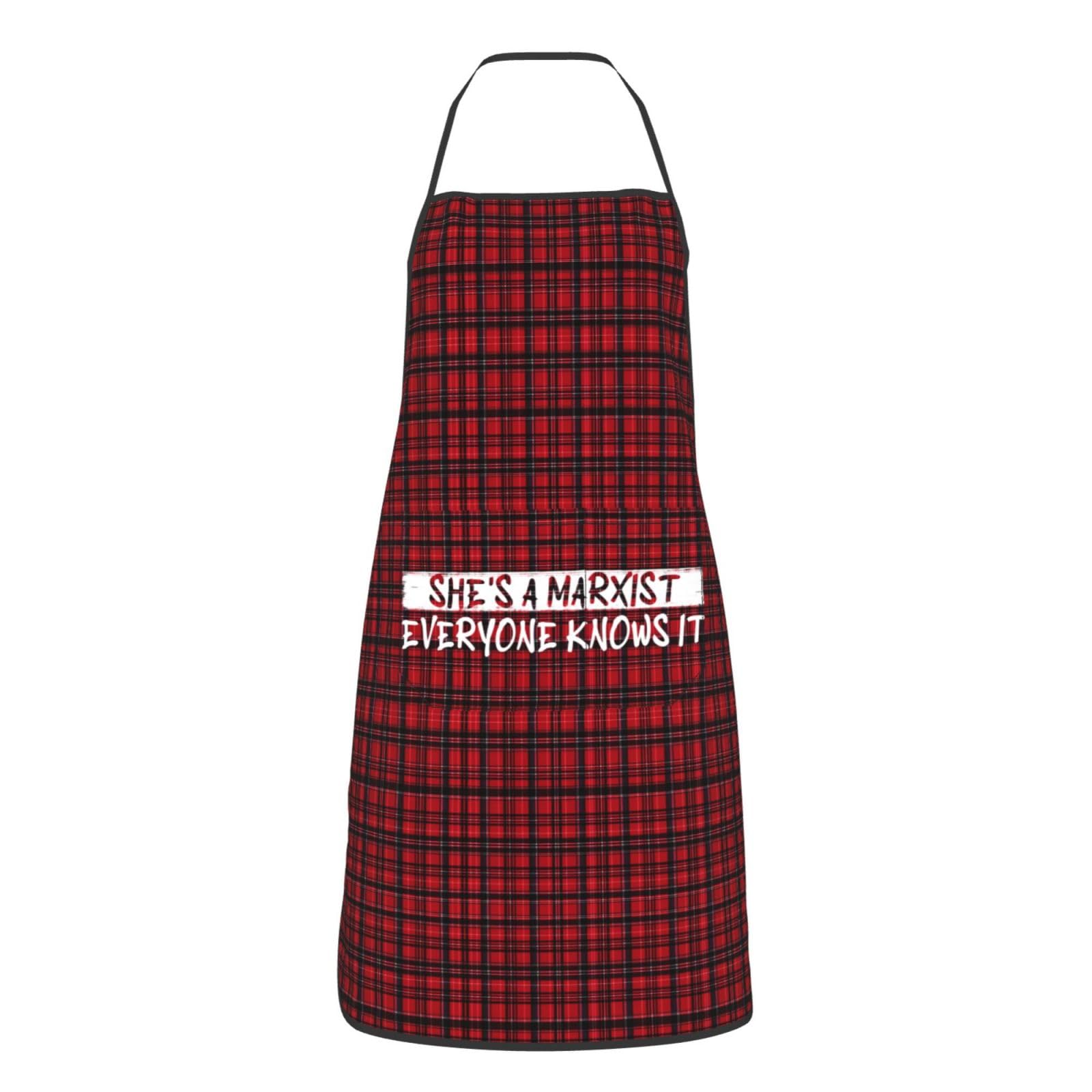 nopicsn She's a Marxist. Everyone Knows It Apron for cooking with Pockets Women Men Kitchen Chef Funny Aprons