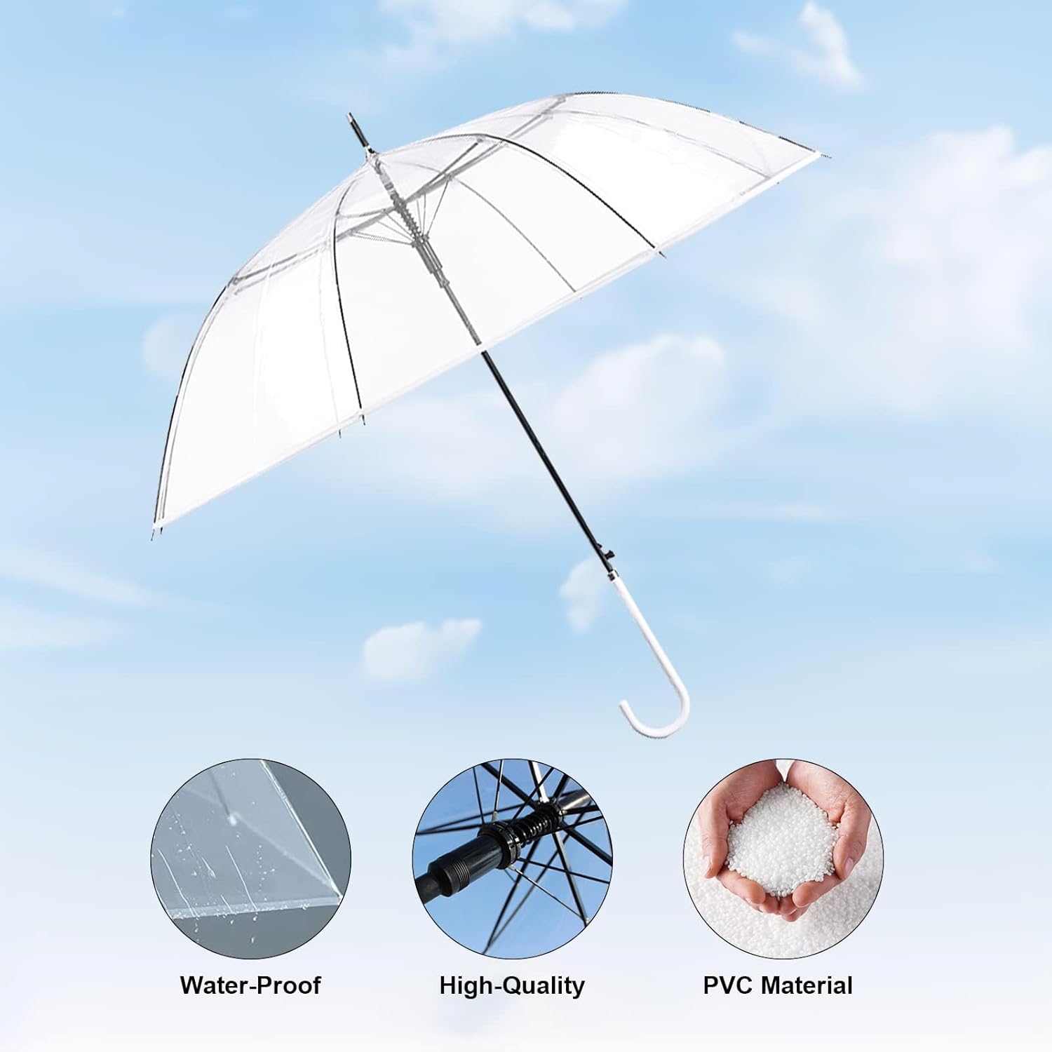 30 Pack Clear Wedding Umbrellas Bulk Auto Open Clear Stick Umbrellas,Transparent Windproof Wedding Style Stick Umbrellas,J Hook Handle Large Canopy Umbrella for Wedding,Rainy,Outdoor(Clear)