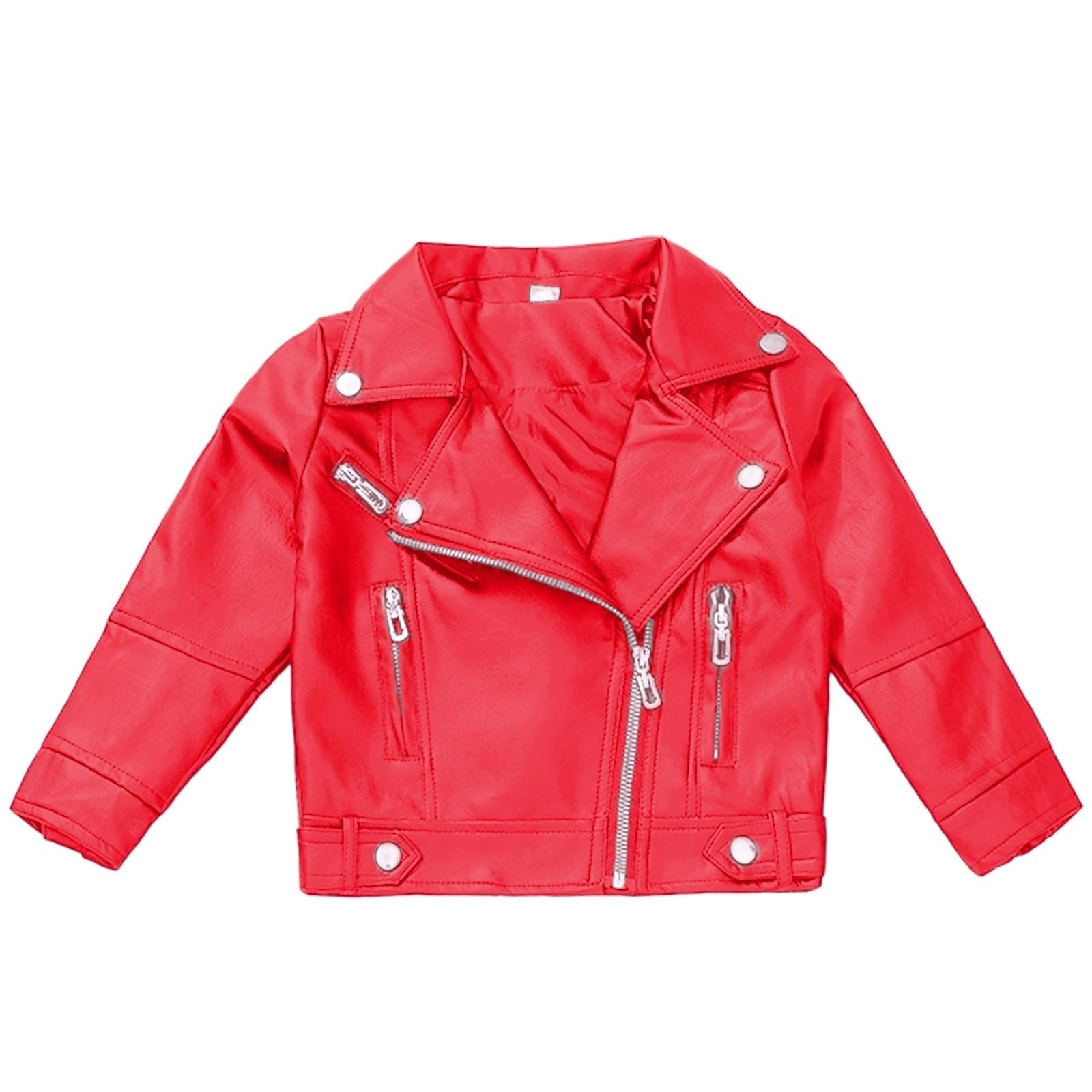 Chaqueta de motociclista de cuero sintético para niñas, abrigo ajustado para niños de 3 a 16 años, con cremallera asimétrica, bolsillos con cremallera, cinturón, estilo punk, para niñas rebeldes.