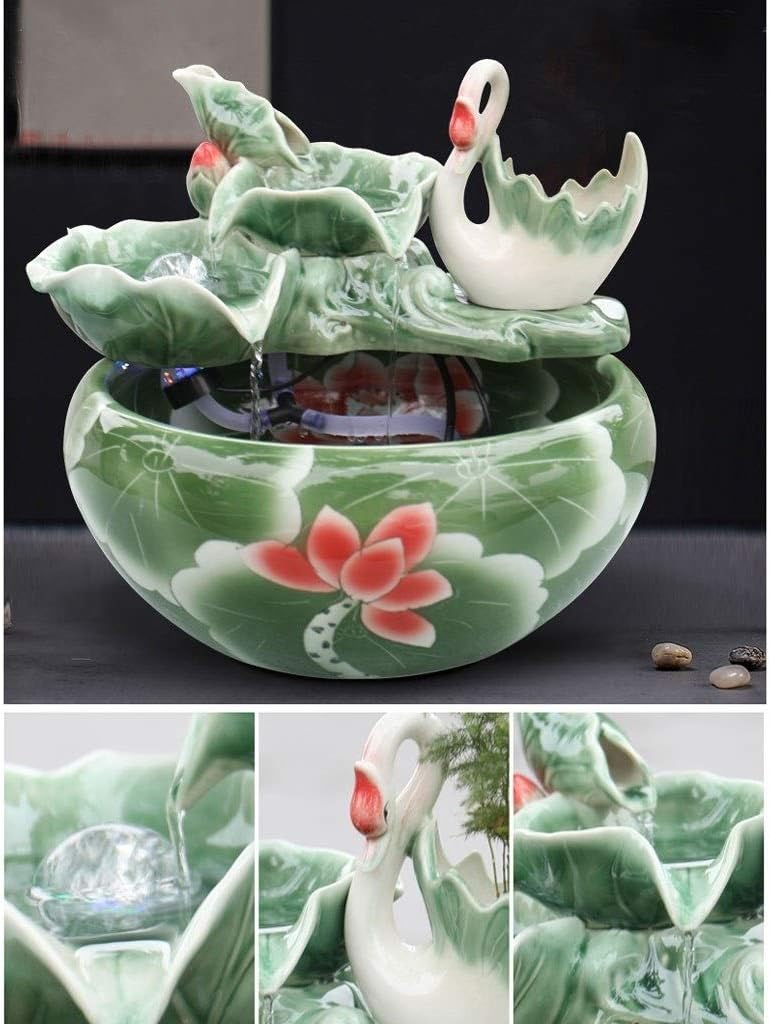 Tabletop Fountains Tabletop Fountain Ceramic 12.6 Inches High Desktop Fountain Waterfall Circulating Water Fish Tank Decor Ornaments Exquisite Decoration