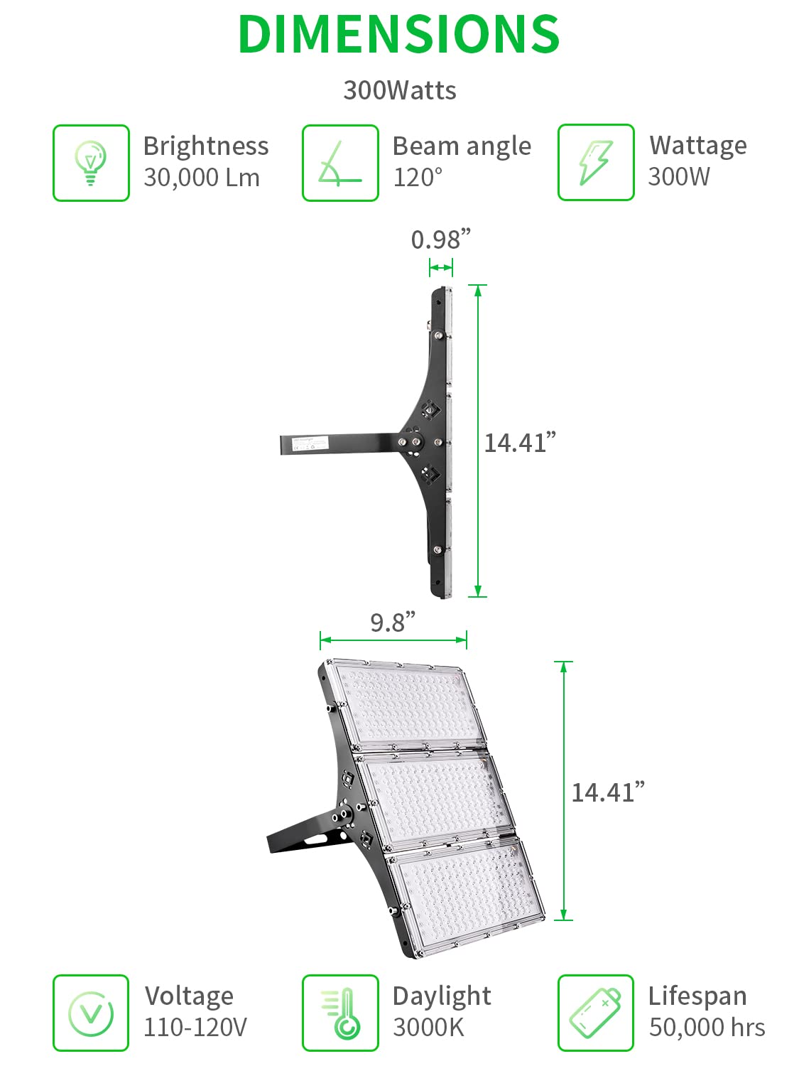 Viugreum Faretto LED da Esterno 300W 2 Pezzi, IP66 Resistente all'acqua Faretti LED da Esterno, Luce Di Sicurezza 30000LM, 3200K Bianco Freddo, Super Luminoso Esterno led per Giardino, Magazzino