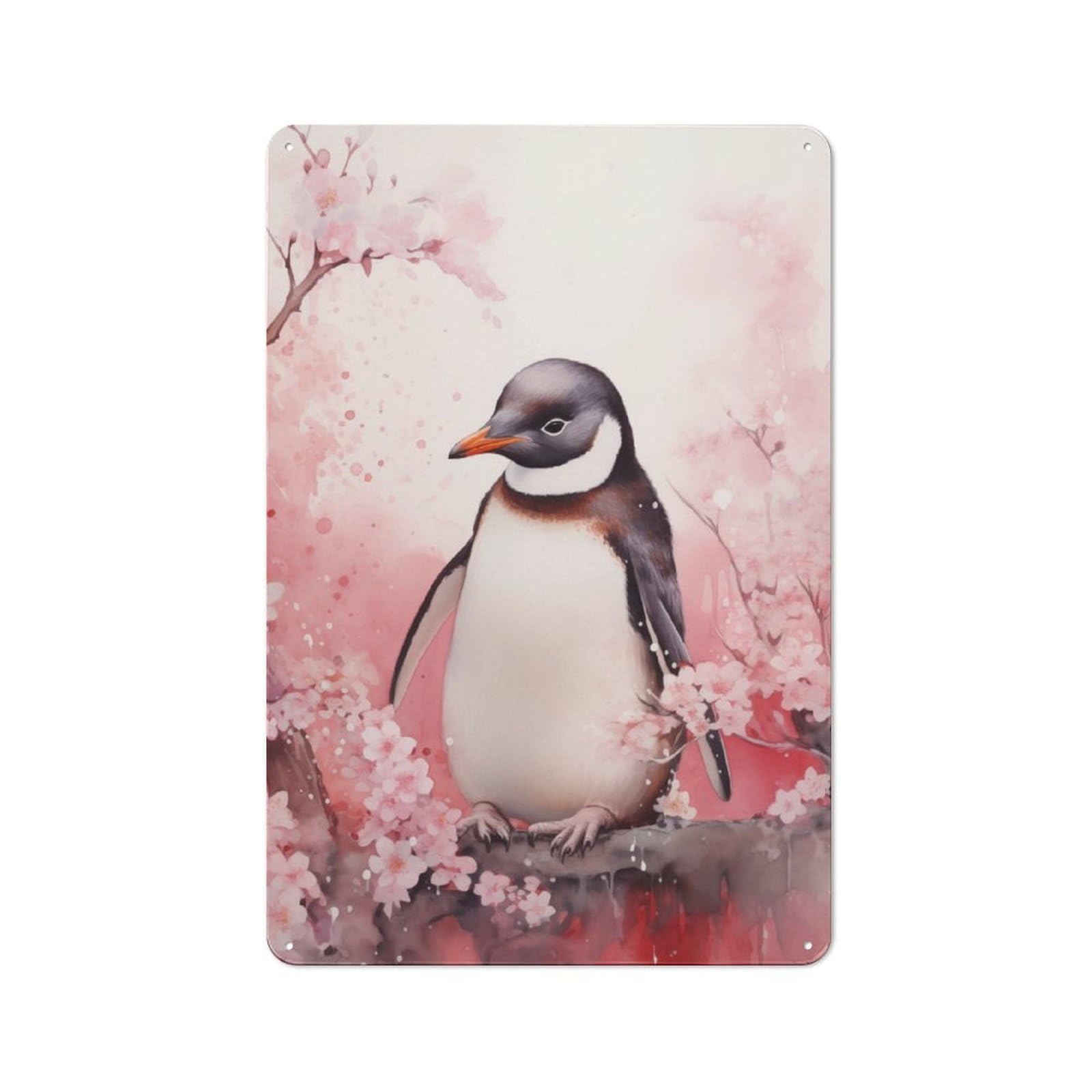 Junmoney Penguin Watercolor Metal Plaque 30X20cm With For Pub Or Café, Rustic Decor, For Garage, Workshop And Man Cave Decoration
