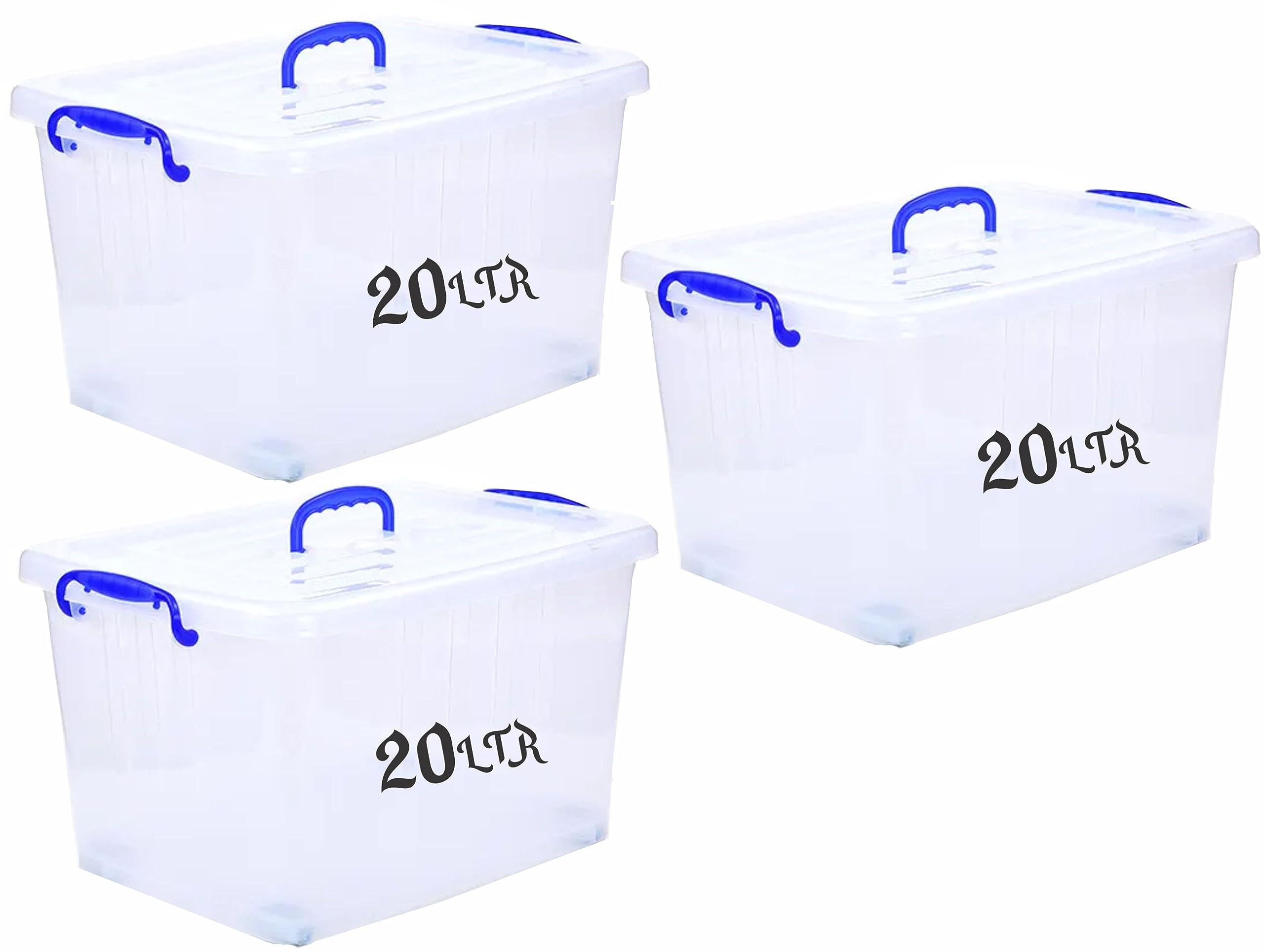 SelectoBesto Plastic Storage Box With Lid 20 LTR Semi Clear 3 Pcs Set With Wheel | For Clothes, Toys, Books, Snacks, Shoes and Grocery Storage Box.(20 LTR wheel)