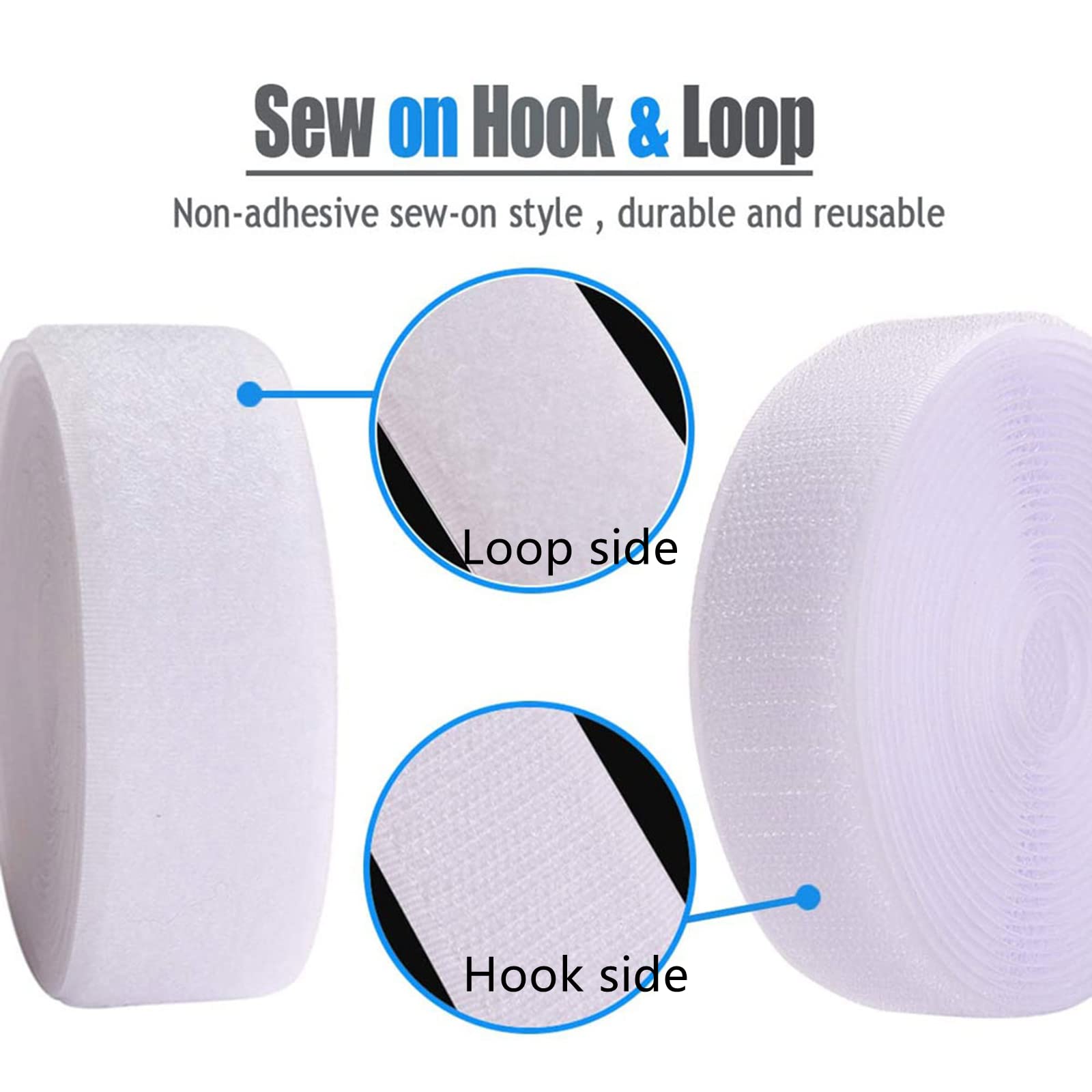 Sew-on Hook Tape, Hook and Loop Tape 25mm, Non Adhesive Fastening Strips for Fabric DIY Craft Furnishing Clothing(Black,25mm x 25Yards)