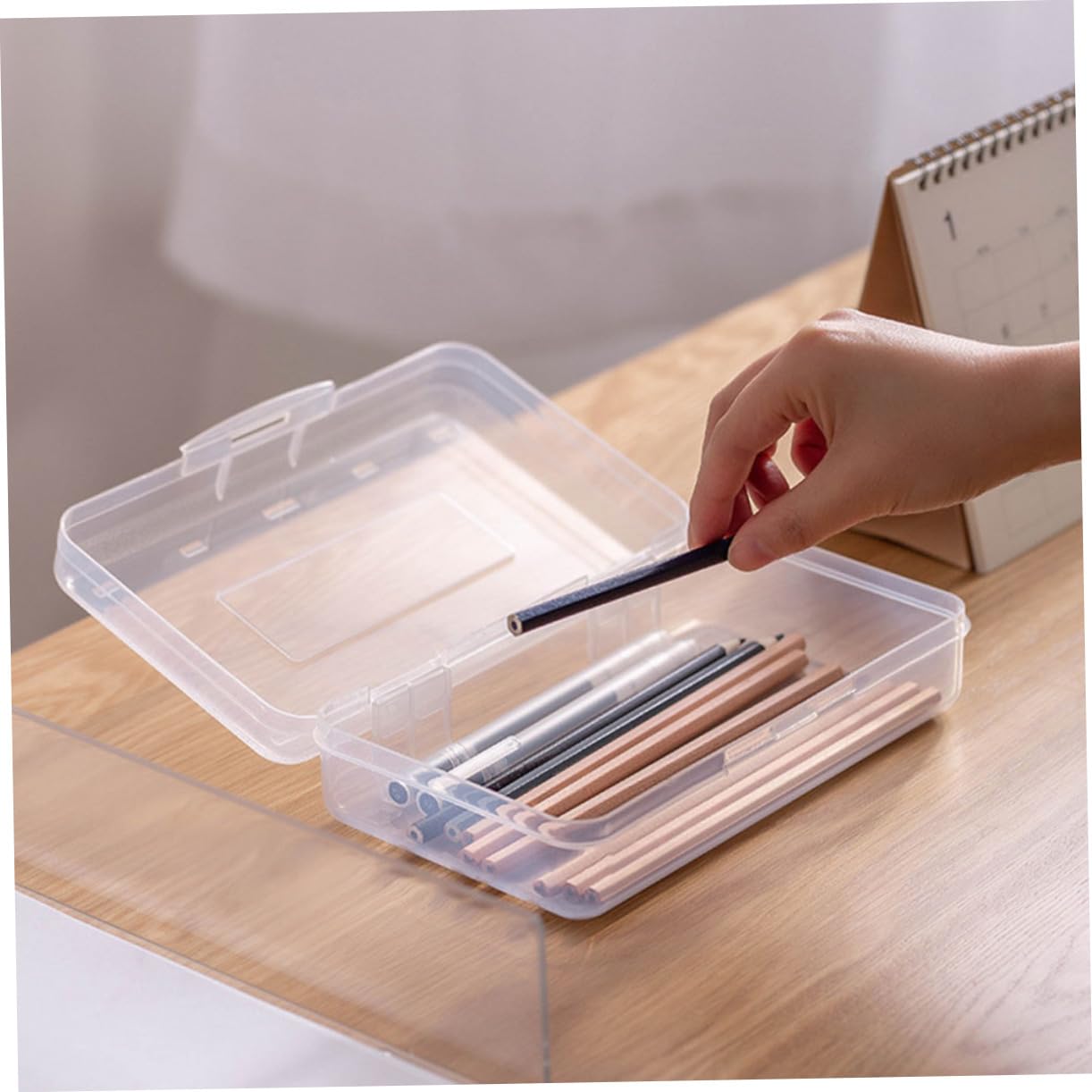 Hohopeti 6piezas Caja De Almacenamiento Transparente De Plástico Organizador De Material Escolar Contenedor Apilable para Lápices y Utensilios De Escritura para Estudiantes y Profesores