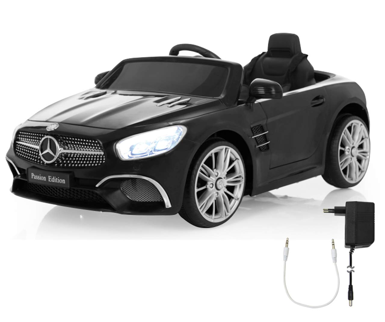 JAMARA 460439 Ride-on Mercedes-Benz SL 400 12V – Kinder Elektroauto, 2 Leistungsstarke Antriebsmotoren und Akku für Lange Fahrzeit, Micro-SD-Slot, AUX-/USB-Anschluss, LED, Ultra-Grip Gummiring