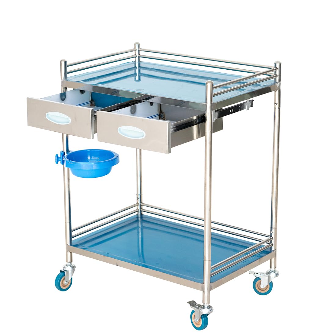 Chariot de service avec tiroirs, chariot de laboratoire en acier inoxydable, chariot de rangement à 2 étages, chariot de rangement avec roulettes, chariot de cuisine, chariot de laboratoire,
