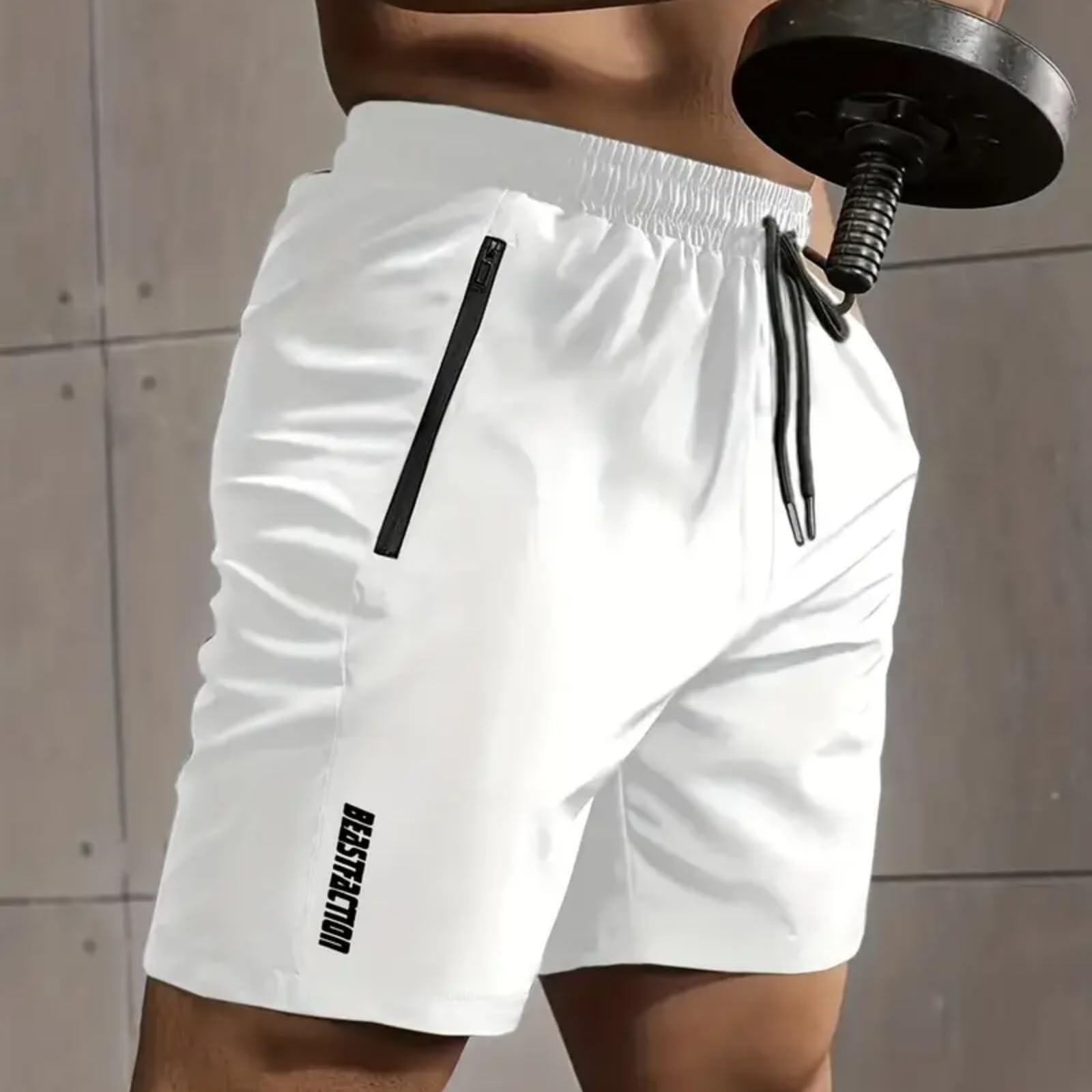Men's Running Shorts with Zipper Pockets, Quick Dry Athletic Hiking Shorts Elastic Waist for Outdoor Travel, 1 Piece