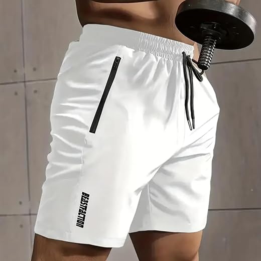 Short esportivo masculino de corrida, secagem rápida, cintura elástica com 2 bolsos com zíper, casual para viagens ao ar livre