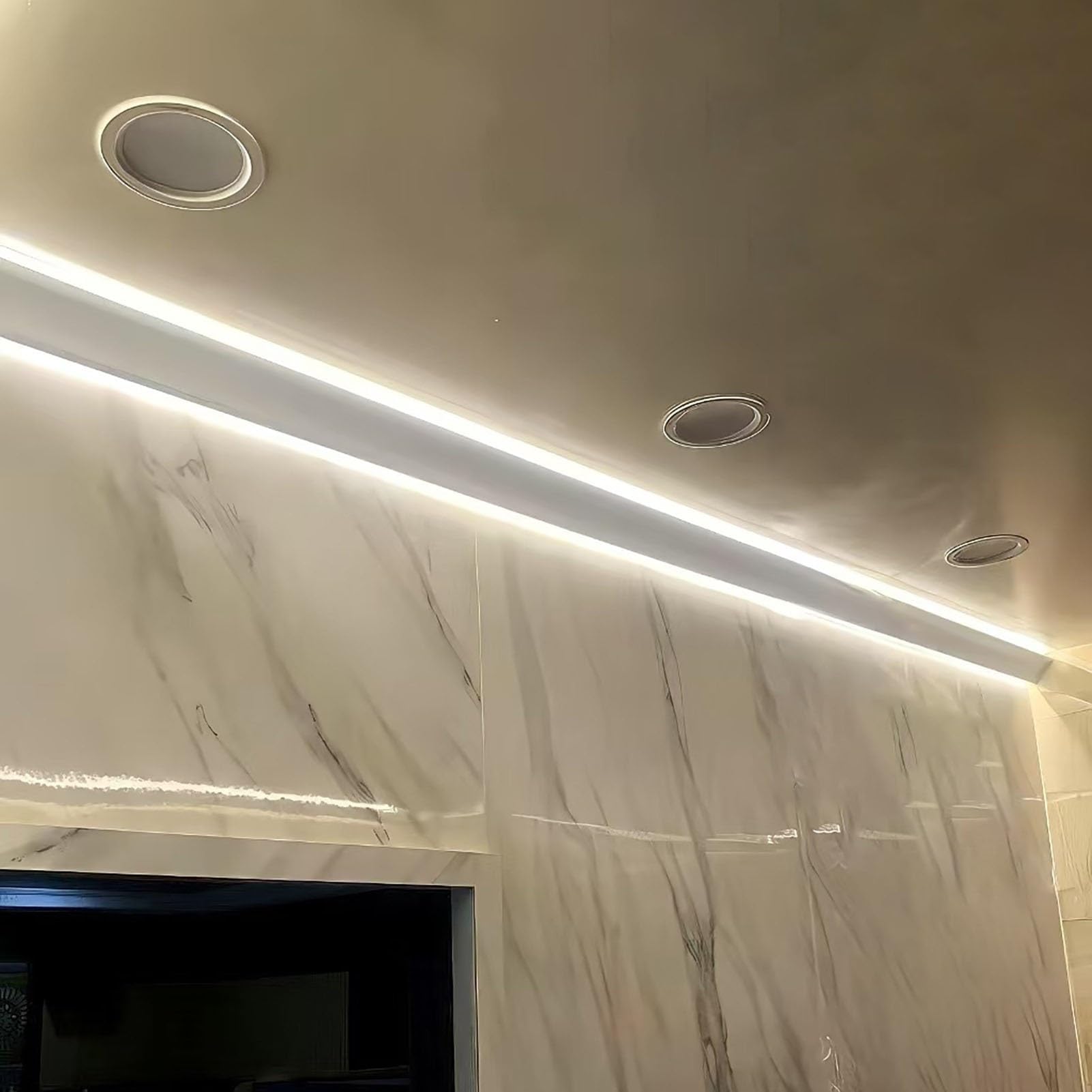 PULaif Ceiling Cornice Coving, LED Crown Molding And Baseboard Lighting Channel Aluminum Profile 1m-20m(7m/23ft)