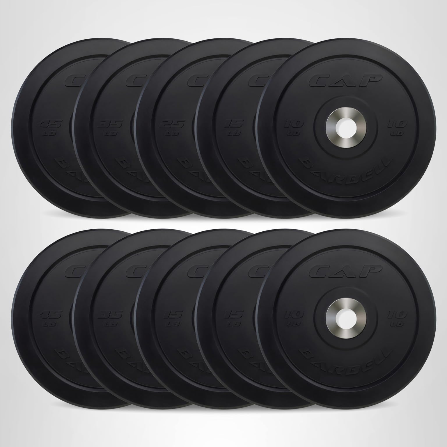 CAP Barbell 2-Inch Olympic Bumper Plate Weight Set with 6 Post Rack | 100-370 lbs | Multiple Options