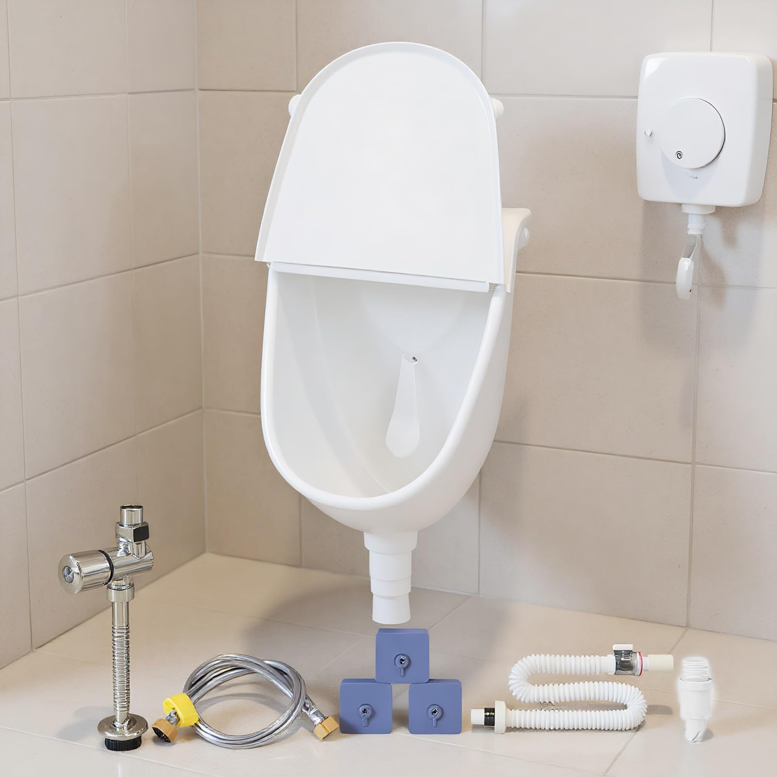 Urinal à montage mural avec couvercle, urinoir de salle de bain avec couverture, étanche, toilette réglable avec tuyau pour dortoir, camping, garage, arrière-cour, maison