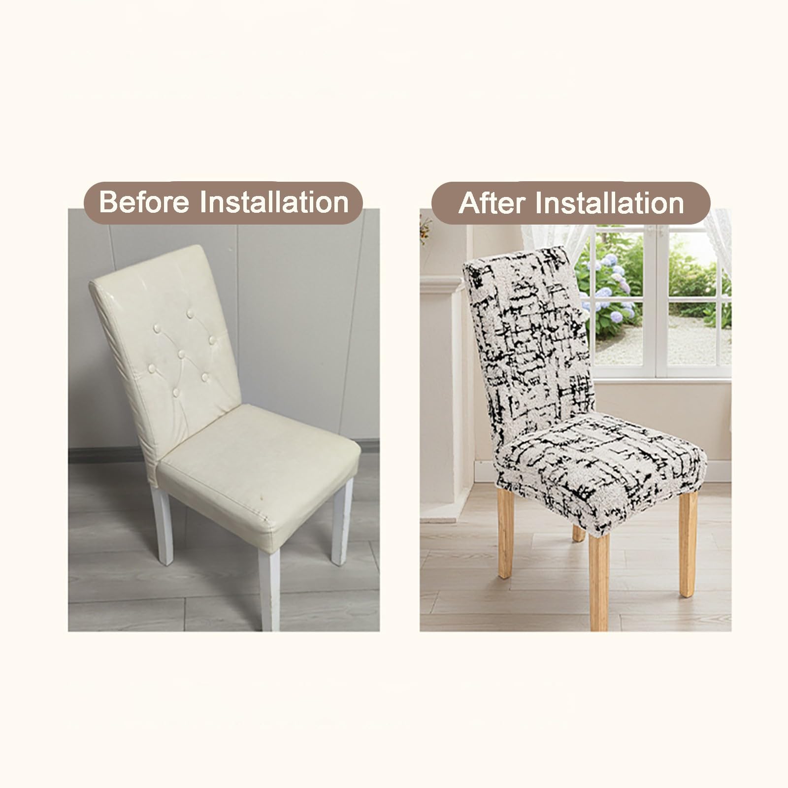 Bedruckte Stuhlhussen für Esszimmerstühle Set, Stretch-Stuhlhussen für Küchenstühle, Abnehmbare Stuhlhussen, für Hochzeiten, Hotels, Bankette und Büros(Black-White,6 pcs)