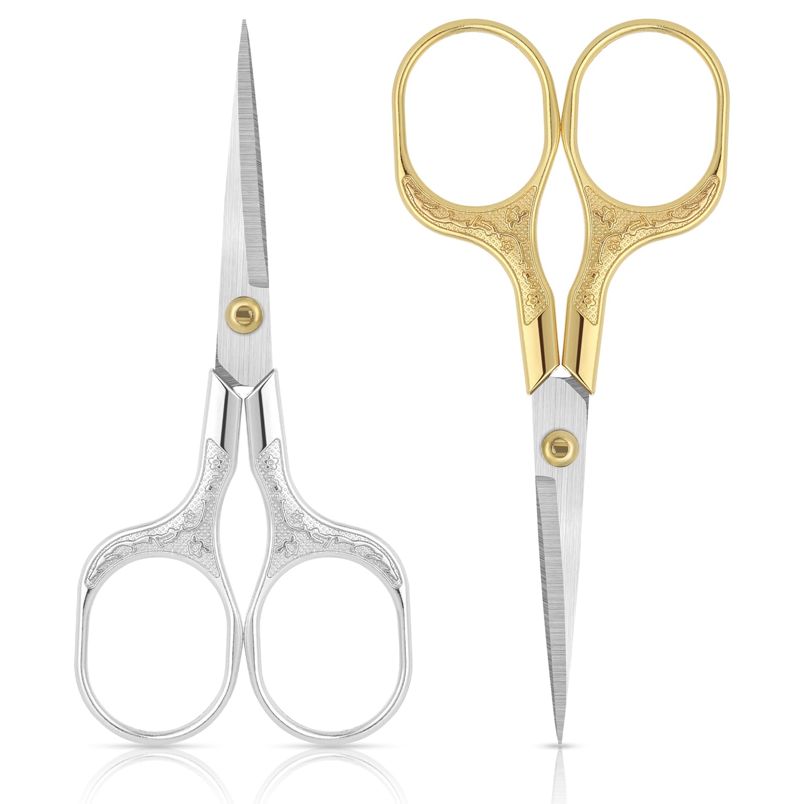 Small Embroidery Scissors,Set of 2 Sewing & Craft Scissors for Precision Cutting,Stainless Steel Fabric Paper Scissor,Gold & Silver
